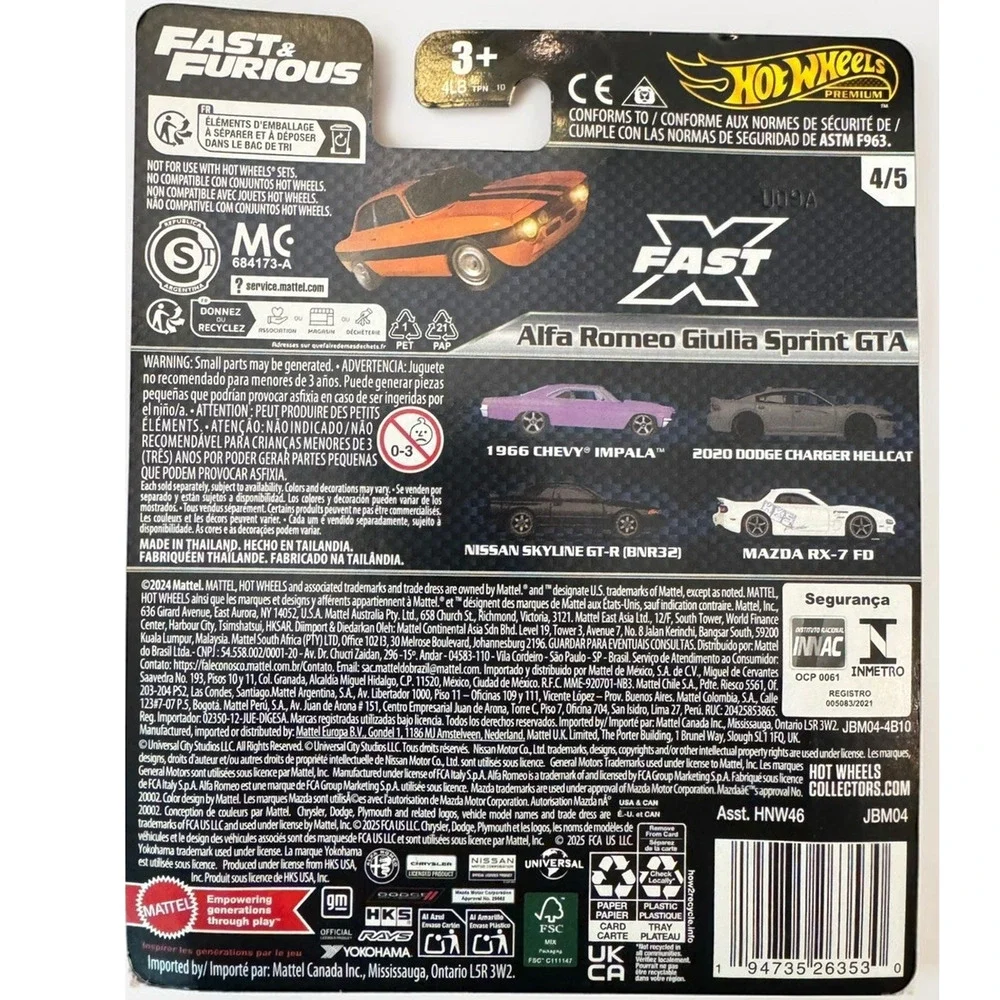 Hot Wheels Premium Fast & Furious Lot of 3 Alfa Romeo Impala BMW M3 New